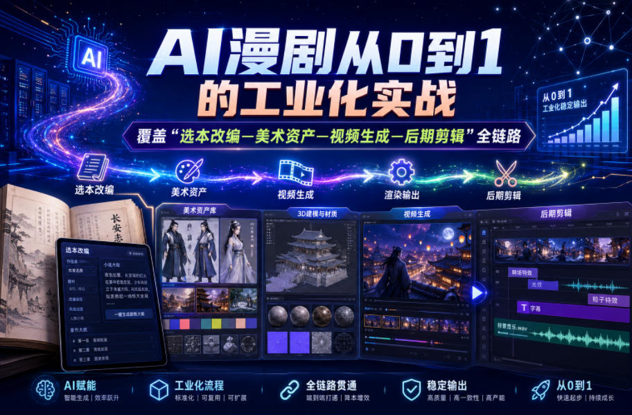 AI漫剧从0到1的工业化实战,覆盖“选本改编—美术资产—视频生成—后期剪辑”全链路(更新6月)-智云网