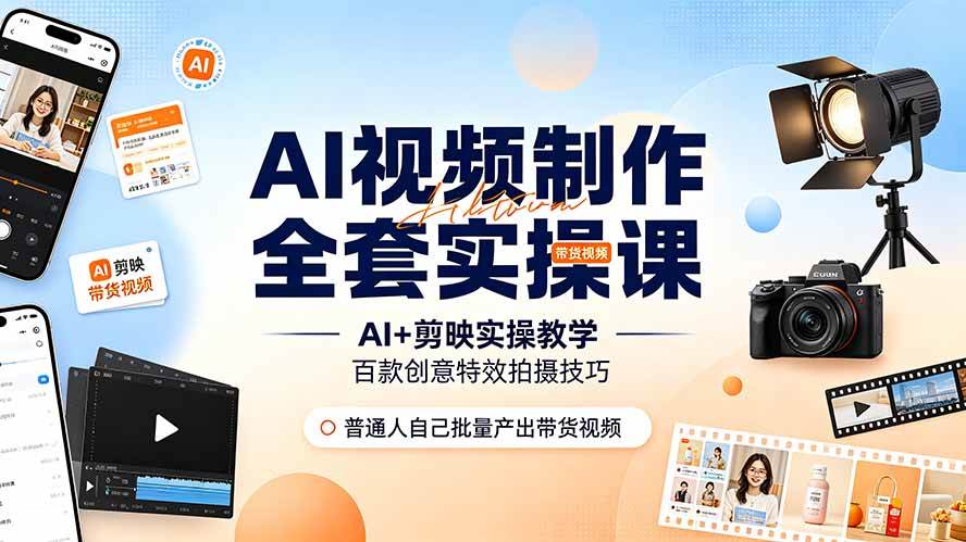(19200期)AI视频制作全套实操课,多款AI工具搭配剪映教学,百种特效运镜拍摄实操,抖音账号带货运营全覆盖-智云网