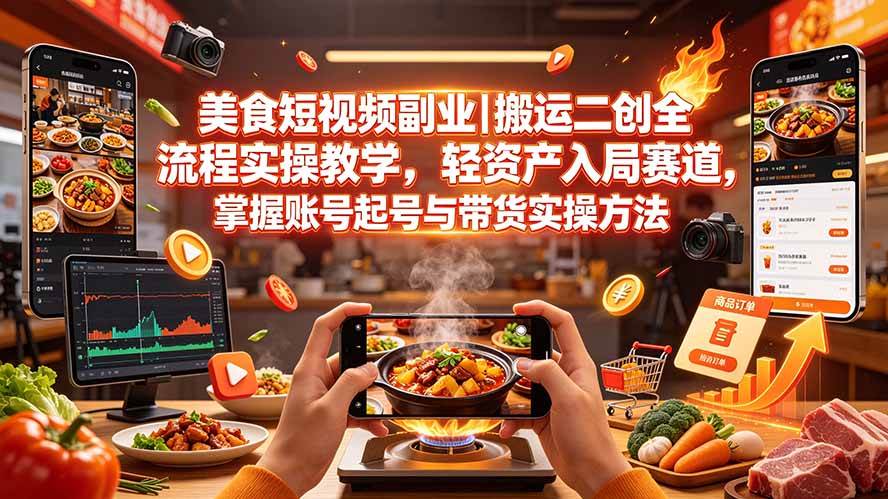 (19535期)美食短视频副业|搬运二创全流程实操教学,轻资产入局赛道,掌握账号起号与带货实操方法-智云网