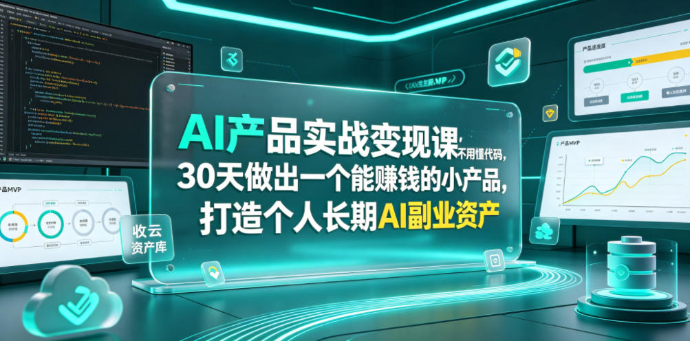 AI产品实战变现课，不用懂代码，30天做出一个能賺钱的小产品，打造个人长期AI副业资产-智云网