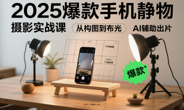 2025爆款手机静物摄影实战课，从构图到布光，不用贵设备，AI辅助出片-智云网