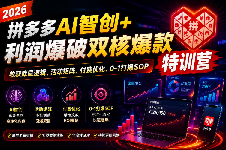 2026拼多多AI智创+利润爆破双核爆款特训营，收获底层逻辑、活动矩阵、付费优化、0-1打爆SOP（更新0810）-智云网