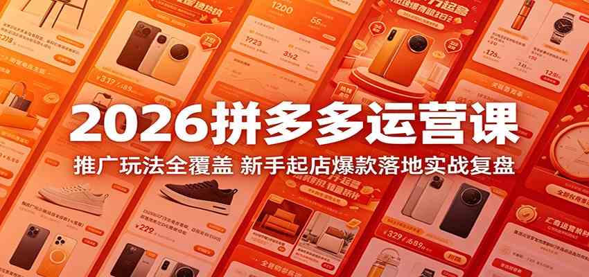 2026拼多多运营课：推广玩法全覆盖，新手起店爆款落地实战复盘-智云网