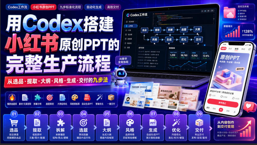 用Codex搭建小红书原创PPT的完整生产流程，从选品·提取·大纲·风格·生成·交付的九步法-智云网