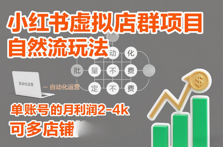 小红书虚拟店群项目，自然流玩法，批量自动化，稳定不费号，单账号的月利润2-4k，可多店矩阵-智云网