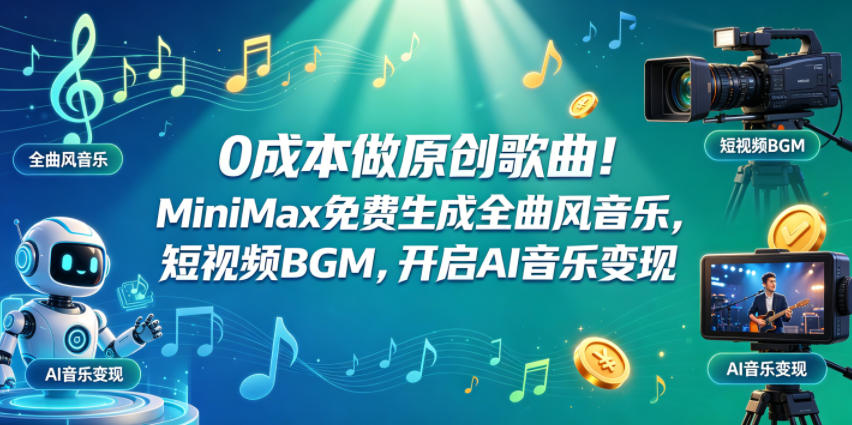 0成本做原创歌曲!MiniMax免费生成全曲风音乐,短视频BGM,开启AI音乐变现-智云网