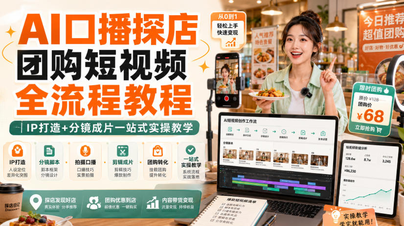 AI口播探店团购短视频全流程教程｜IP打造+分镜成片一站式实操教学-智云网
