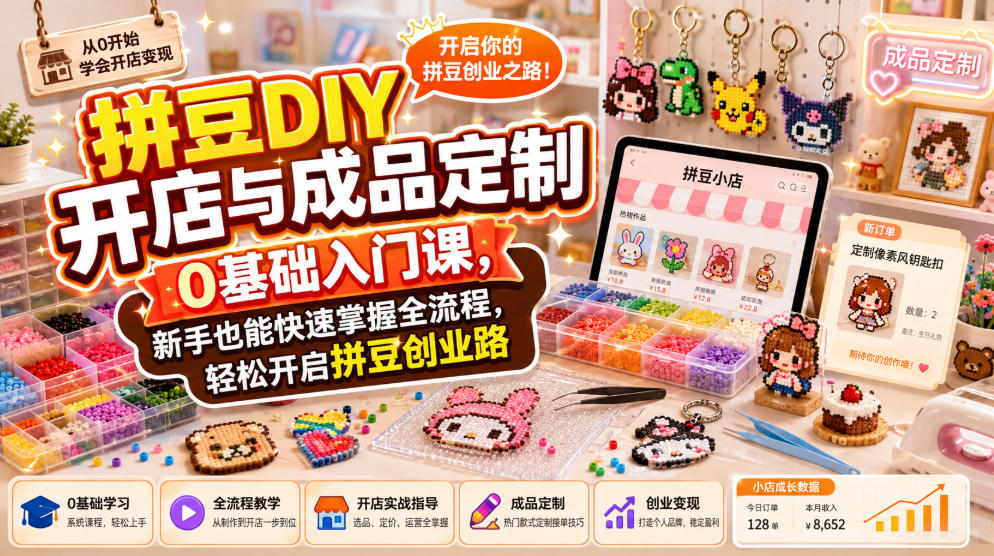 拼豆DIY开店与成品定制0基础入门课,新手也能快速掌握全流程,轻松开启拼豆创业路-智云网