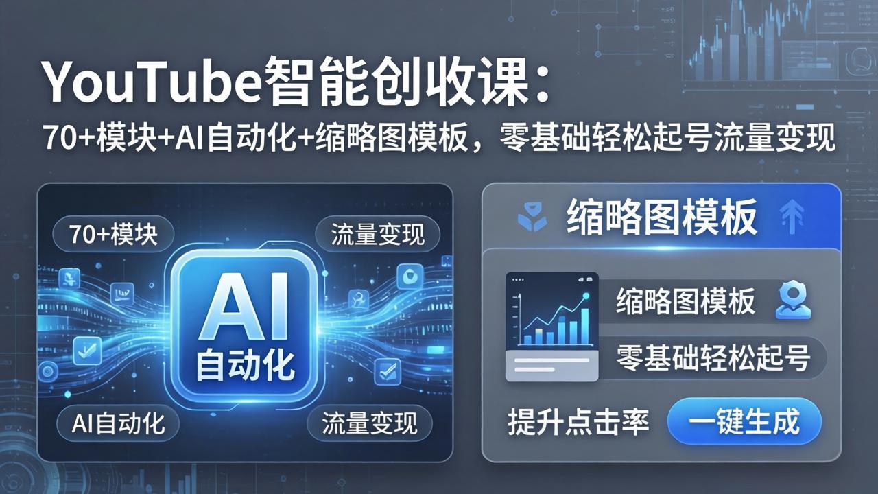 YouTube智能创收课：70+模块+AI自动化+缩略图模板，零基础轻松起号流量变现-智云网