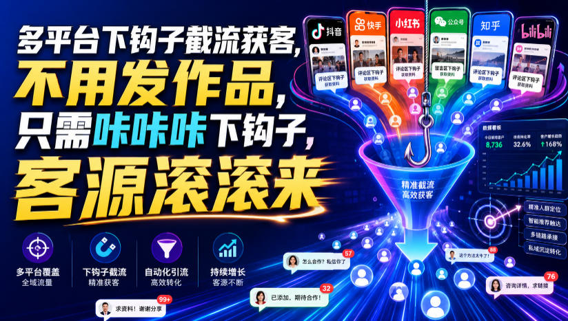 多平台下钩子截流获客，不用发作品，只需咔咔咔下钩子，客源滚滚来-智云网