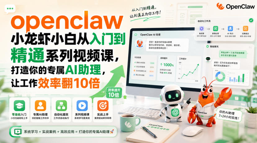 openclaw小龙虾小白从入门到精通系列视频课，打造你的专属AI助理，让工作效率翻10倍-智云网