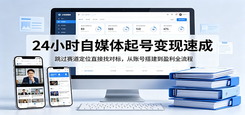 24小时自媒体起号变现速成，跳过赛道定位直接找对标，从账号搭建到盈利全流程