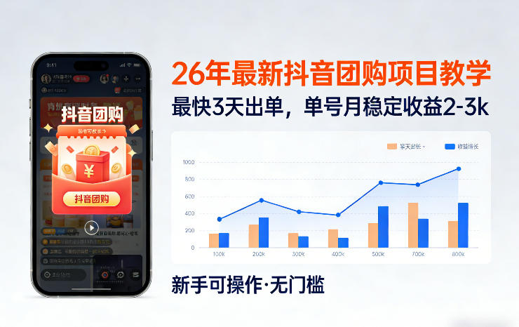 26年最新抖音团购项目教学，0门槛，最快3天出单，单号月稳定收益2-3k（更新3月11日）-智云网