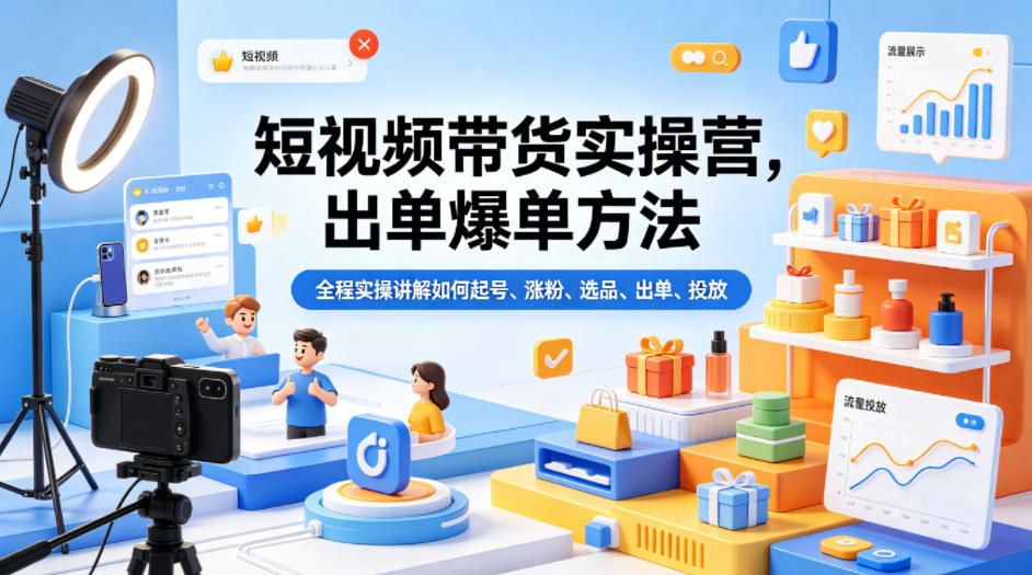 短视频带货实操营,出单爆单方法,全程实操讲解如何起号、涨粉、选品、出单、投放-智云网