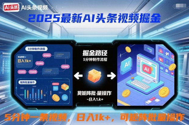 2025最新AI头条视频掘金,5分钟一条视频,日入1k+,可矩阵批量操作