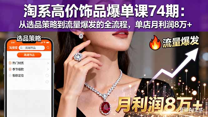 淘系高价饰品爆单课74期：从选品策略到流量爆发的全流程，单店月利润8万+-智云网