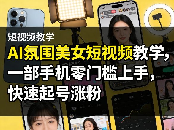 AI氛围美女短视频教学，一部手机零门槛上手，快速起号涨粉-智云网