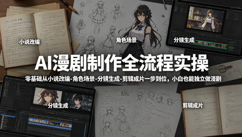 AI漫剧制作全流程实操,零基础从小说改编-角色场景-分镜生成-剪辑成片一步到位,小白也能独立做漫剧-智云网