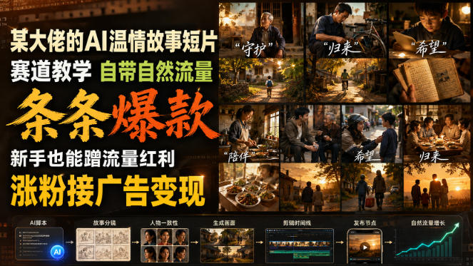 某大佬的AI温情故事短片赛道教学,自带自然流量,条条爆款,新手也能蹭流量红利,涨粉接广告变现-智云网