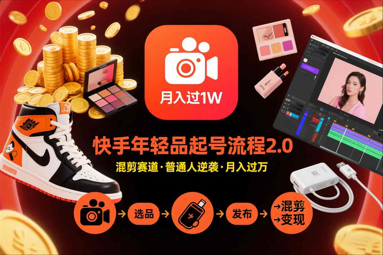 快手短视频带货年轻品起号流程2.0，快手年轻品混剪赛道，普通人也能月入过1W-智云网