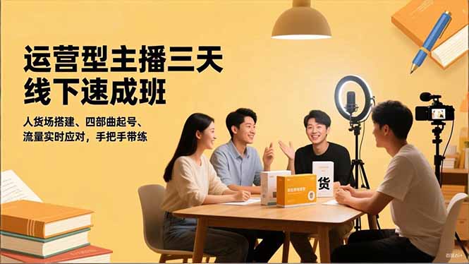 运营型主播三天线下班,人货场搭建,四部曲起号,流量实时应对,手把手带练-智云网