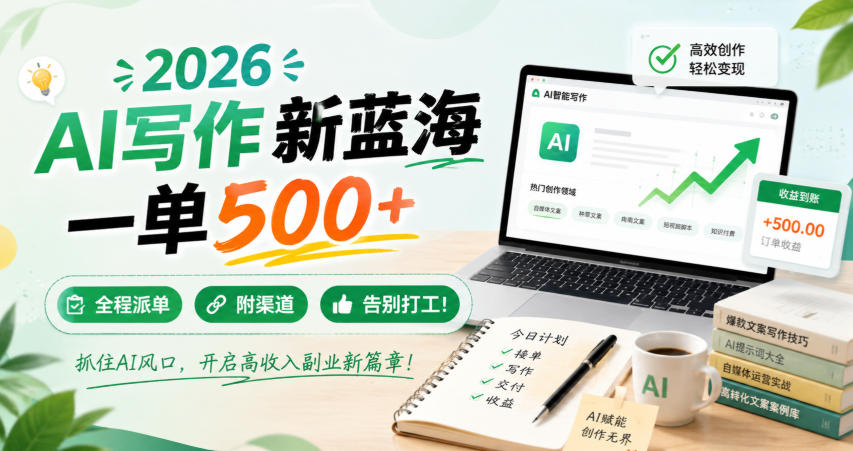 2026 AI写作新蓝海,一单500+,全程派单,附渠道,告别打工!【揭秘】-智云网