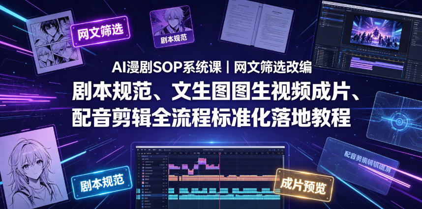 AI漫剧SOP系统课｜网文筛选改编、剧本规范、文生图图生视频成片、配音剪辑全流程标准化落地教程（更新0810）-智云网