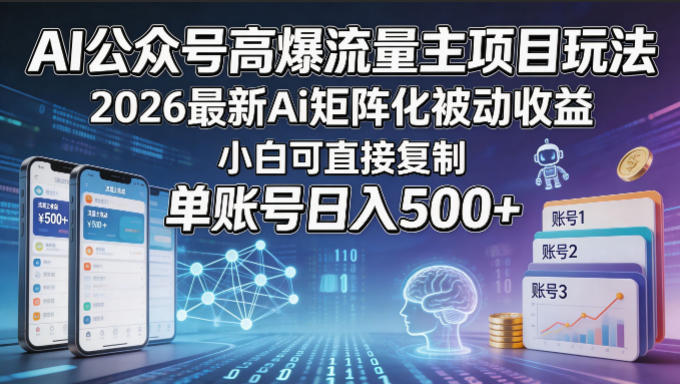 AI公众号高爆流量主项目玩法,2026最新Ai矩阵化被动收益,小白可直接复制,单账号日入500+-智云网