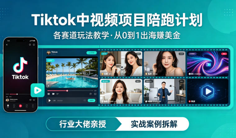 某大佬的Tiktok中视频项目陪跑,涵盖TK各个赛道玩法教学,从0到1出海賺美金-智云网