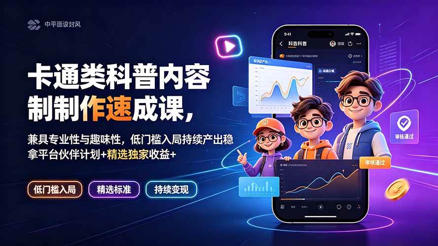 (19234期)卡通类科普内容制作速成课,兼具专业性与趣味性,低门槛入局持续产出稳拿平台伙伴计划+精选独家收益-智云网