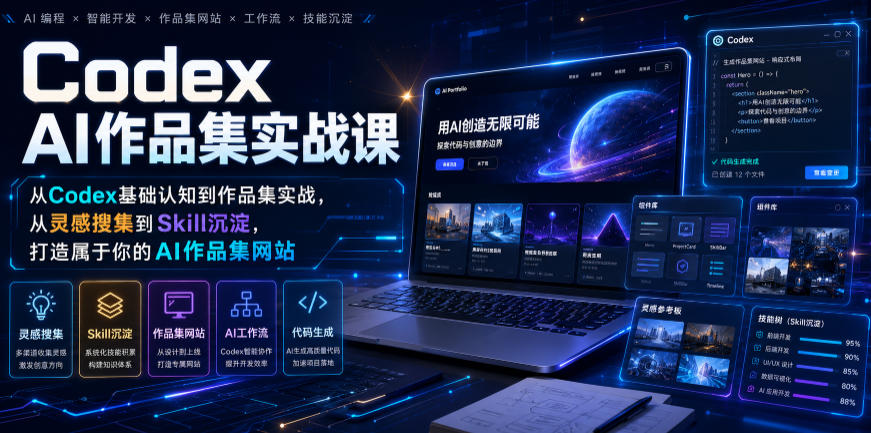 Codex AI作品集实战课，从Codex基础认知到作品集实战，从灵感搜集到Skill沉淀，打造属于你的AI作品集网站-智云网