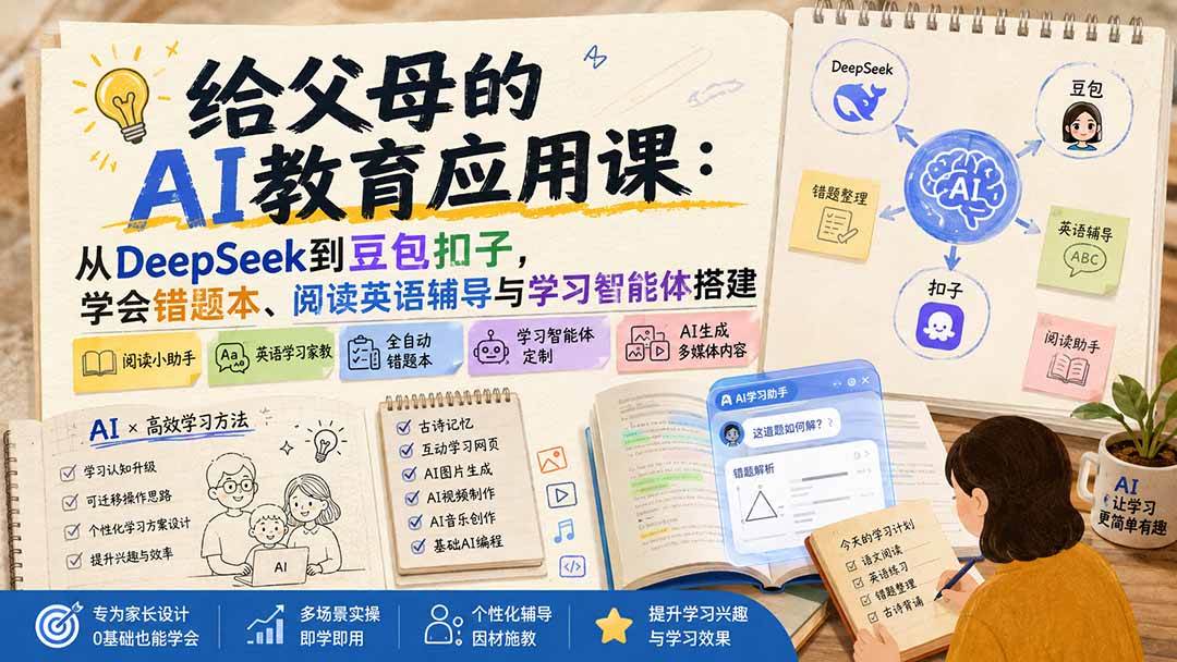 (19890期)给父母的AI教育应用课:从DeepSeek到豆包扣子,学会错题本、阅读英语辅导与学习智能体搭建-智云网