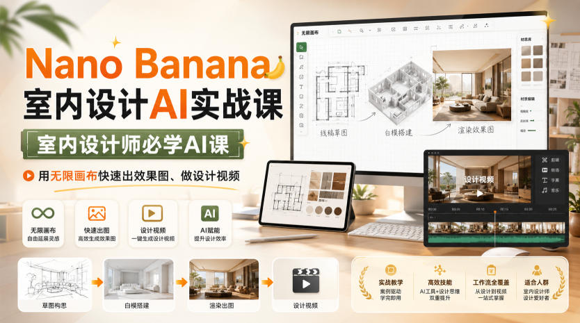 Nano Banana室内设计AI实战课，室内设计师必学AI课，用无限画布快速出效果图、做设计视频-智云网