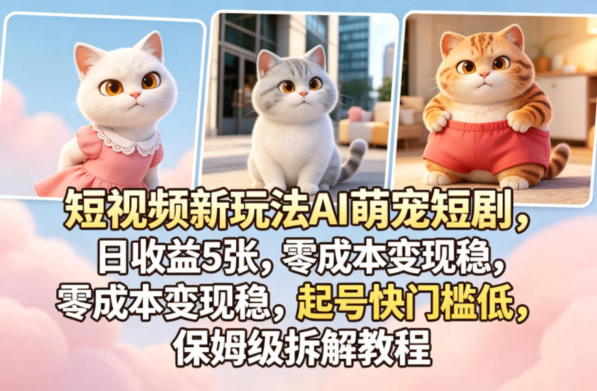 短视频新玩法AI萌宠短剧,日收益5张,零成本变现稳,起号快门槛低,保姆级拆解教程-智云网