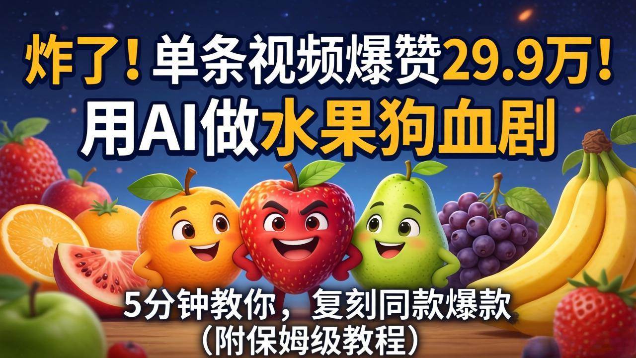 （18206期）炸了！单条视频爆赞 29.9 万！用 AI 做水果狗血剧，5 分钟教你，复刻同款爆款（附保姆级教程）-智云网