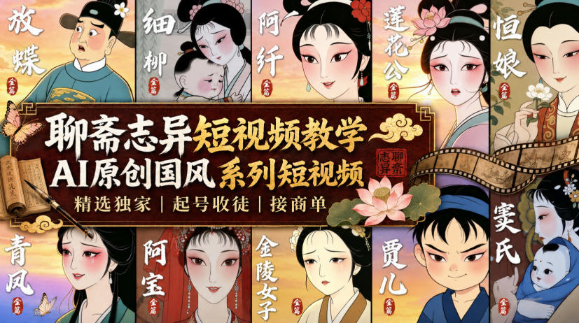 聊斋志异短视频教学，AI原创国风系列短视频，精选独家丨起号收徒丨接商单-智云网