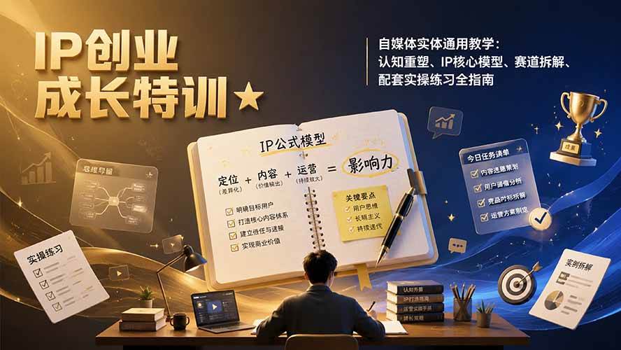 （19567期）IP创业成长特训★自媒体实体通用教学：认知重塑、IP核心模型、赛道拆解、配套实操练习全指南-智云网