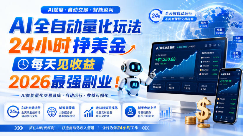 AI全自动量化玩法,24小时挣美金,每天见收益,2026最强副业!【揭秘】-智云网