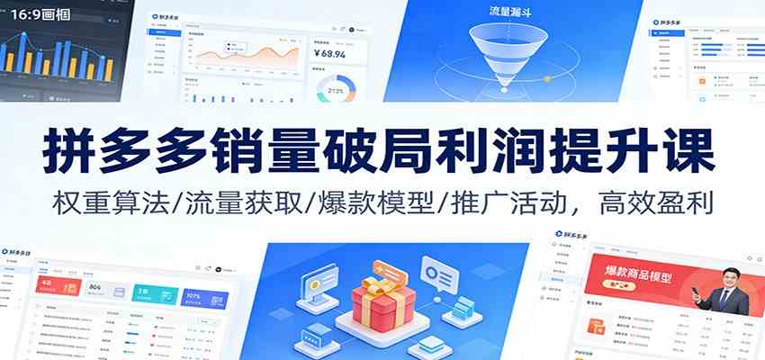 拼多多销量破局利润提升课：权重算法/流量获取/爆款模型/推广活动，高效盈利