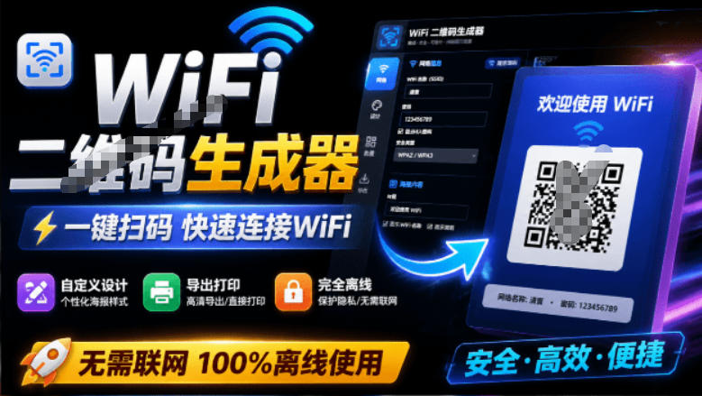 完全离线使用！WiFi二维码生成器，一键扫码快速连接WiFi，支持自定义风格导出WiFi二维码生成器-智云网