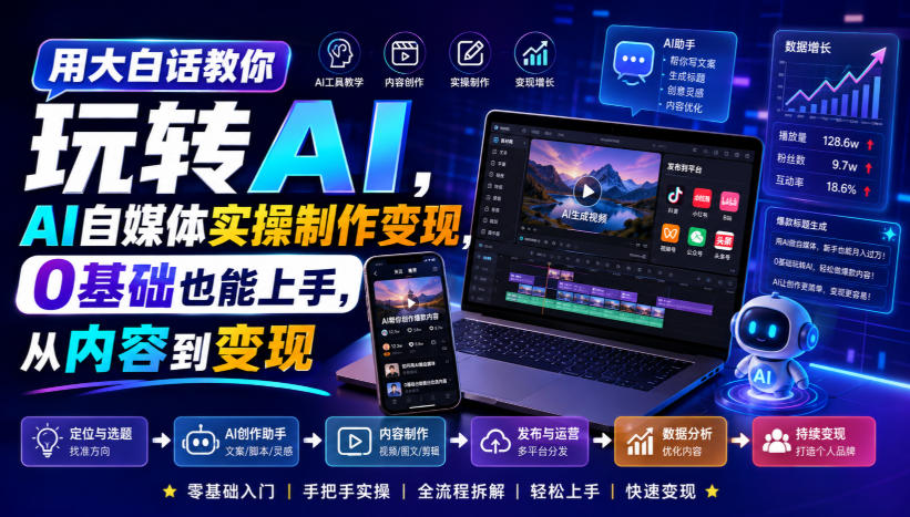 用大白话教你玩转AI，AI自媒体实操制作变现，0基础也能上手，从内容到变现-智云网