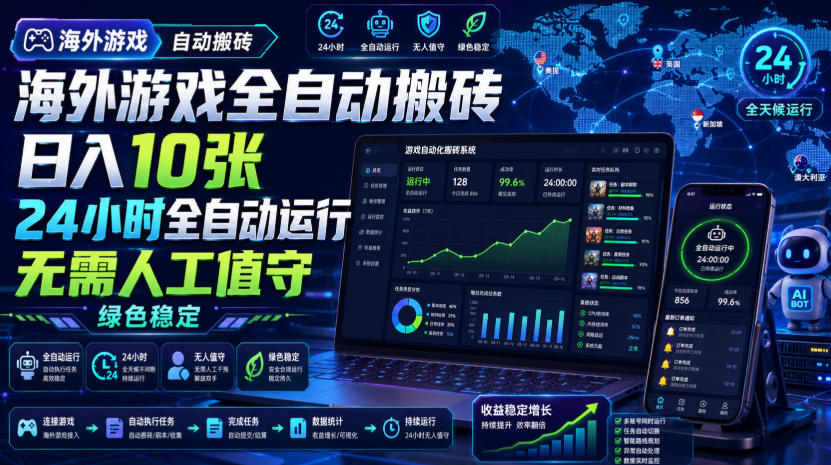 海外游戏全自动搬砖，日入10张，24小时全自动运行，无需人工值守，绿色稳定！【揭秘】-智云网