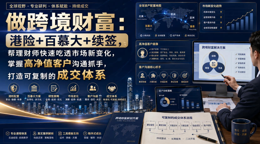 做跨境财富:港险+百慕大+续签,帮理财师快速吃透市场新变化,掌握高净值客户沟通抓手,打造可复制的成交体系-智云网