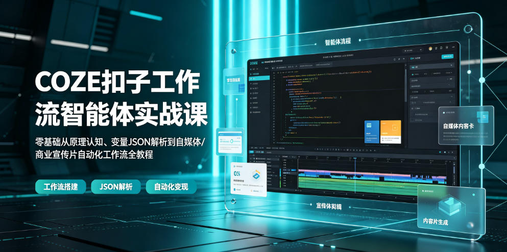 COZE扣子工作流智能体实战课|零基础从原理认知、变量JSON解析到自媒体/商业宣传片自动化工作流全教程-智云网