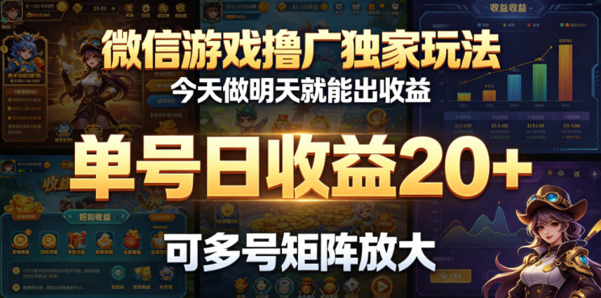 微信游戏撸广独家玩法，今天做明天就能出收益，单号日收益20+，可多号矩阵放大-智云网