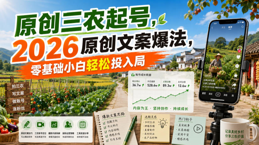 原创三农起号,2026原创文案爆法,零基础小白轻松投入局-智云网