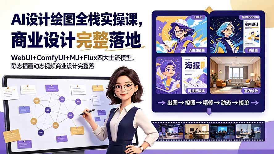 (19244期)AI设计绘图全栈实操课,WebUI+ComfyUI+MJ+Flux四大主流模型,静态插画动态视频商业设计完整落地教程-智云网