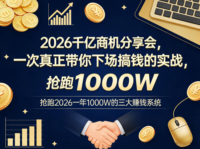 2026千亿商机分享会,一次真正带你下场搞钱的实战,抢跑2026一年1000W的三大賺钱系统