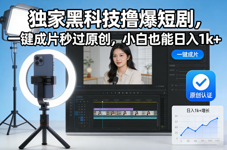 独家黑科技撸爆短剧，一键成片秒过原创，小白也能日入1k+【揭秘】-智云网