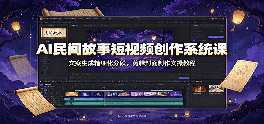 AI民间故事短视频创作系统课:文案生成精细化分段,剪辑封面制作实操教程-智云网